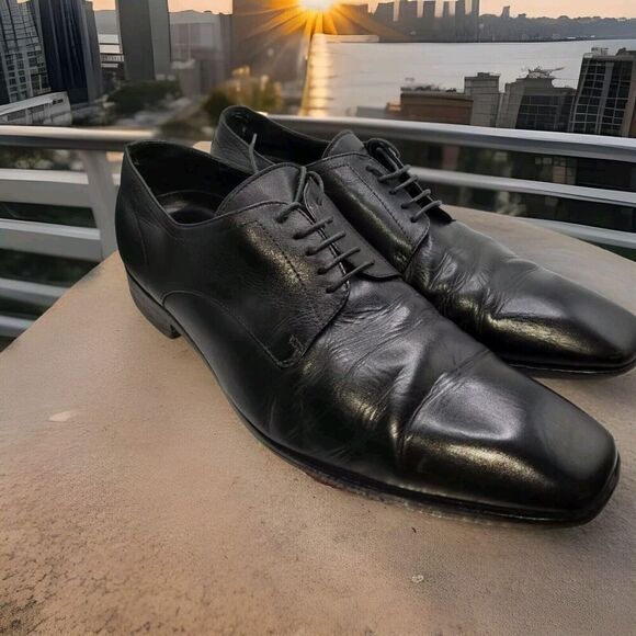Hugo Boss Black Leather Oxford Dress Shoes Size 11 - Picture 1 of 8